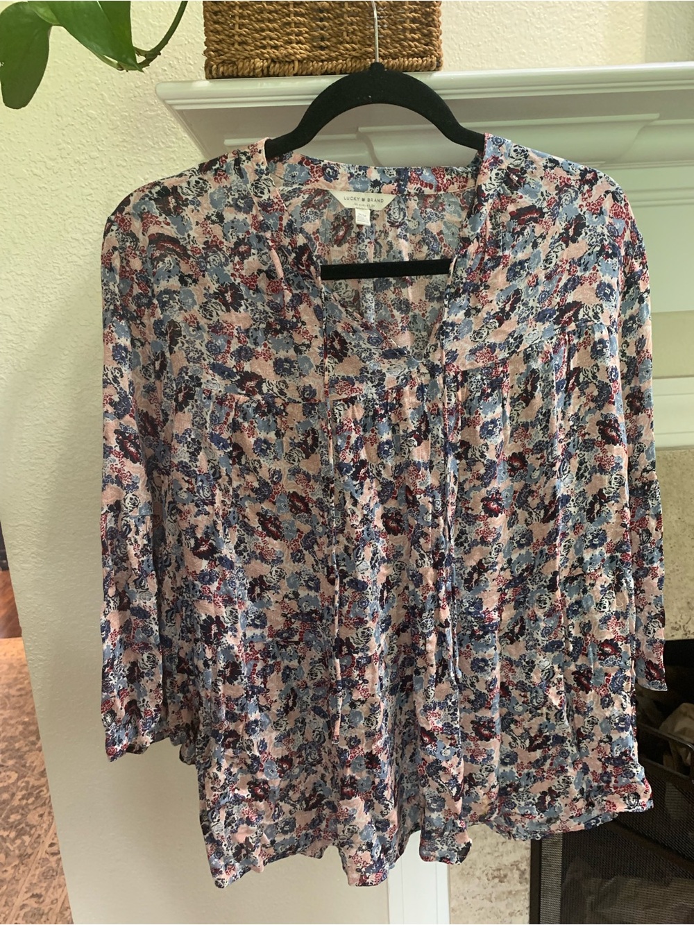 Lucky Brand Floral Peasant Blouse in Blue and Pink